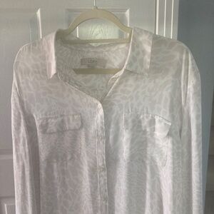 LOFT SILKY ANIMAL PRINT IVORY SHIRT TOP LONG SLEEVE BUTTON DOWN XXL
